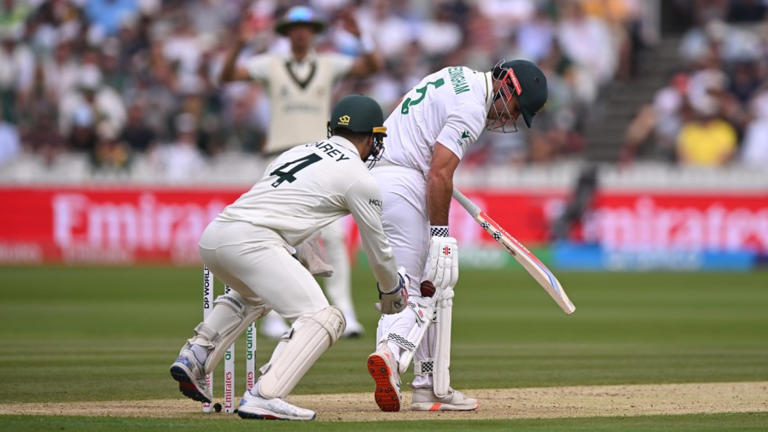 David Bedingham Escapes 'Handling the Ball' Dismissal in WTC Final 2025: Dead Ball Rule Saves South Africa Batsman David Bedingham dead ball controversy WTC Final 2025 World Test Championship Cricket dead ball rule MCC Law 20.1.1 Handling the ball dismissal South Africa vs Australia Lord's Cricket Ground